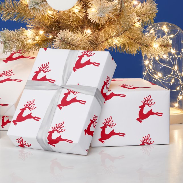 Modern Festive Nordic Christmas Red Deer Wrapping Paper (Holidays)