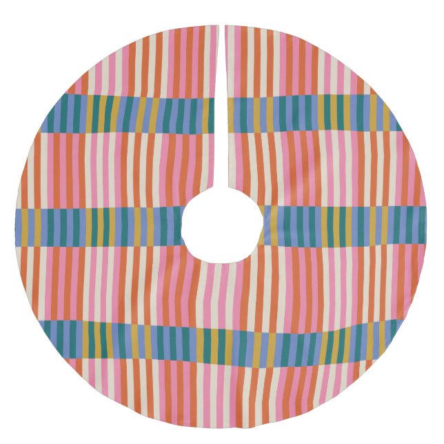Modern Festive Plaid Striped Brushed Polyester Tree Skirt (Front)