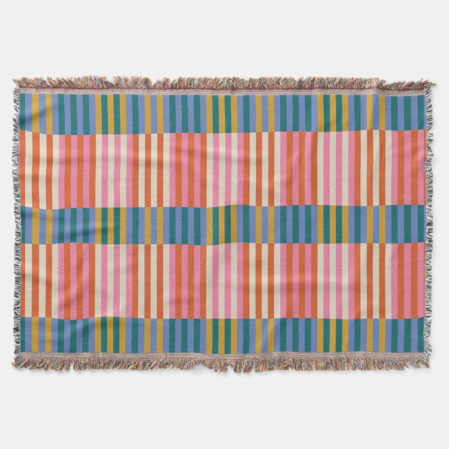 Modern Festive Plaid Striped Throw Blanket (Front)