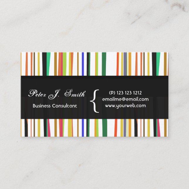 Modern Festive Pop Versatile Colourful Stripes Business Card (Front)