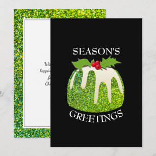 Modern Festive Pudding Green   GLITTER   Christmas Holiday Card