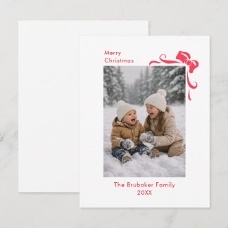 Modern Festive Red Bow Merry Christmas Photo Holiday Postcard
