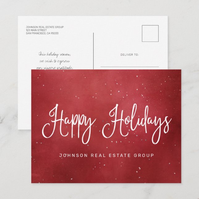 Modern Festive Red Christmas Business Holiday Postcard (Front/Back)