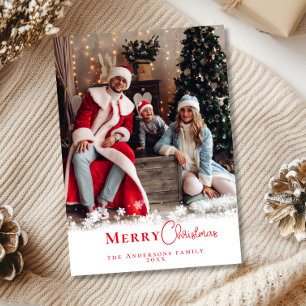 Modern Festive Red Christmas Stylish Family Photo Holiday Card