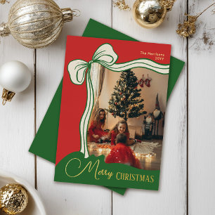 Modern Festive Red Green Photo Christmas  Foil Holiday Card