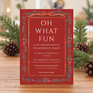 Modern Festive Red Holiday Holly Christmas Party  Invitation