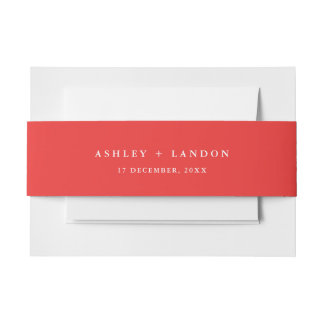 Modern festive red wedding Invitation Belly Band