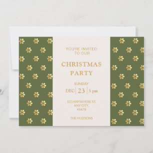 Modern Festive Sage + Gold Daisy Christmas Party Holiday Card