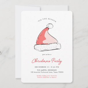 Modern Festive Santas Hat Christmas Party Rounded Invitation