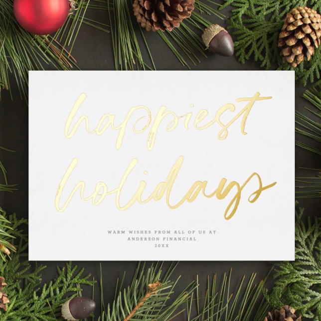 Modern Festive Script Non-Photo Business Gold Foil Holiday Card (Creator Uploaded)