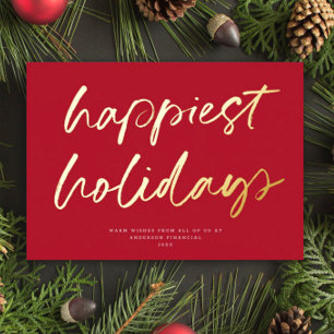 Modern Festive Script Non-Photo Business Red Gold Foil Holiday Card