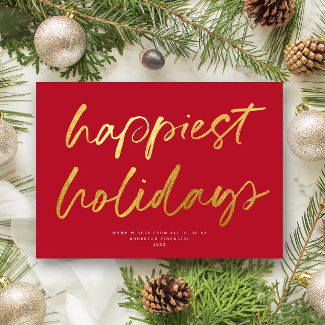 Modern Festive Script Non-Photo Business Red Gold Holiday Card (Creator Uploaded)