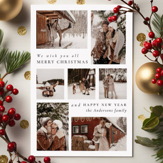 Modern Festive seven Photo collage Christmas Holiday Card