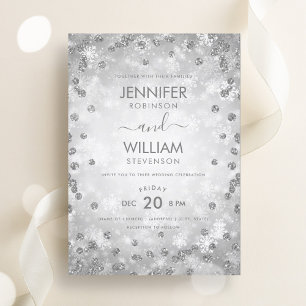 Modern Festive Silver Elegant Winter Wedding  Invitation