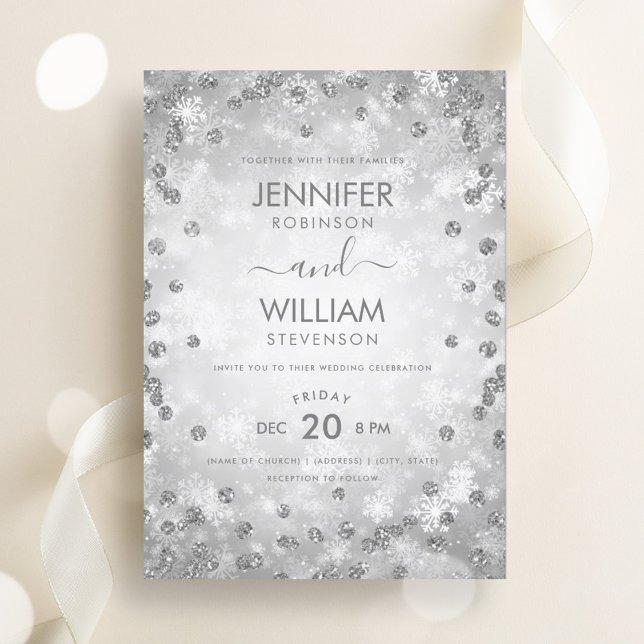 Modern Festive Silver Elegant Winter Wedding  Invitation (Modern Festive Silver Elegant Winter Wedding Invitation)