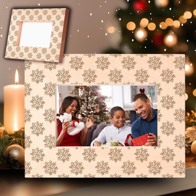 Modern Festive Snowflake Pattern Christmas Holiday Etched Frames (Creator Uploaded)