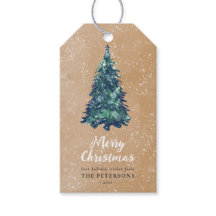 Modern Festive Snowy Green Christmas Tree Kraft