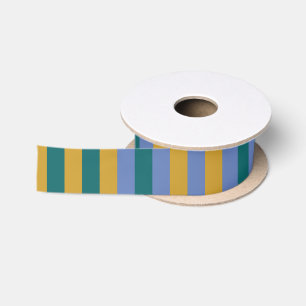 Modern Festive Striped Olive, Blue, & Green Satin Ribbon