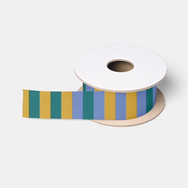Modern Festive Striped Olive, Blue, & Green Satin Ribbon (Spool)