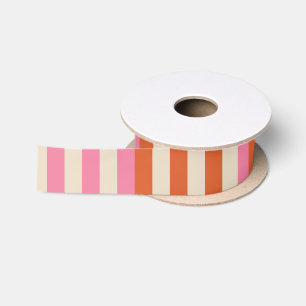 Modern Festive Striped Pink, Cream & Orange Satin Ribbon