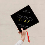 Modern Fete Black Gold Class Year Grad Name Graduation Cap Topper<br><div class="desc">This modern fete black gold class year grad name graduation cap topper is perfect for a simple graduation. The design features elegant boho typography with a touch of sophisticated style in classy dark black and yellow gold.

Personalize your graduation cap with the name of the graduate and class year.</div>