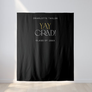Modern Fete Black Gold Yay Grad Photo Backdrop Tapestry