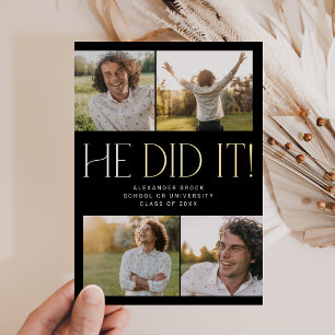 Modern Fete Foil Black He Did It Photo Graduation