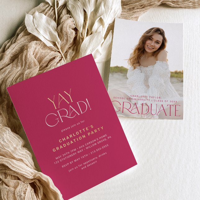 Modern Fete Foil | Pink Yay Grad Photo Graduation (Creator Uploaded)