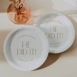 Modern Fete Gold He Did It Graduation Paper Plate<br><div class="desc">These modern fete gold he did it graduation paper plates are perfect for a simple grad party. The design features elegant boho typography with a touch of sophisticated style in minimalist gold and white.

Personalize your paper plates with the name of the graduate and class year.</div>