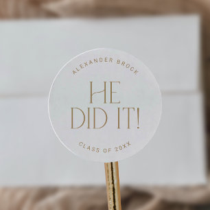 Modern Fete Gold He Did It Graduation Sticker