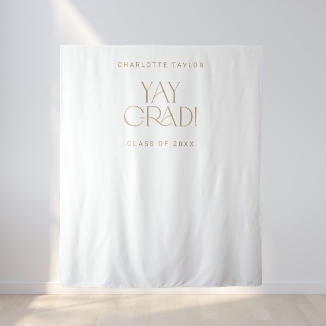 Modern Fete Gold Yay Grad Graduate Photo Backdrop Tapestry (Creator Uploaded)