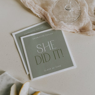 Modern Fete Green She Did It Graduation Napkin