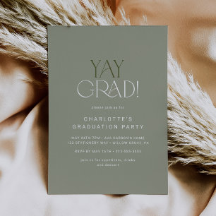 Modern Fete Green Yay Grad Graduation Party Invitation
