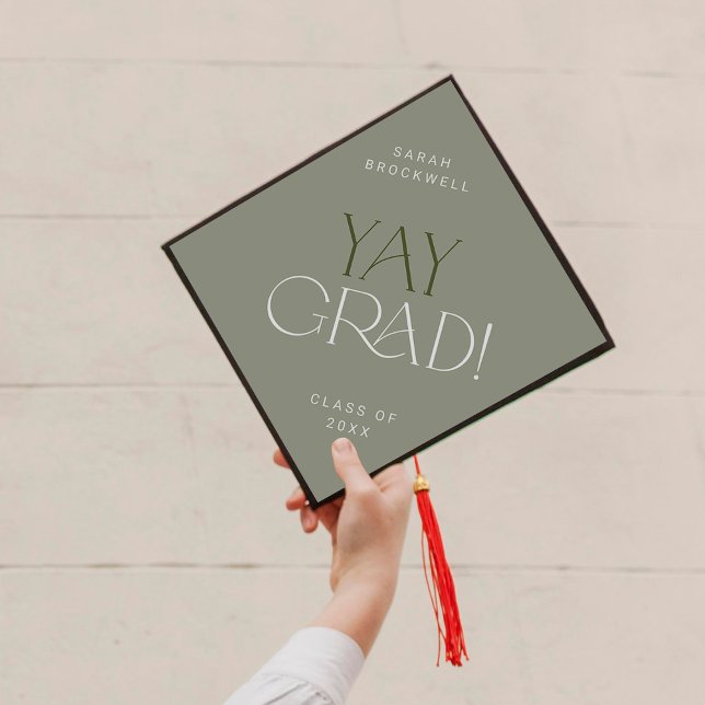 Modern Fete | Green Yay Grad Name and Class Year Graduation Cap Topper (Creator Uploaded)