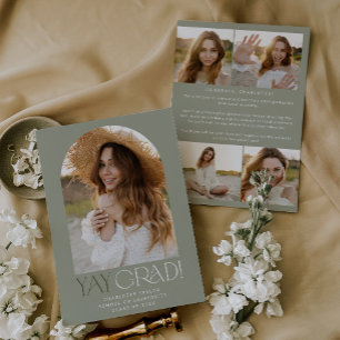 Modern Fete Green Yay Grad Photo Arch Graduation Announcement