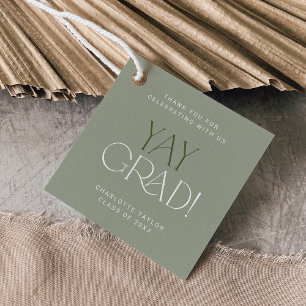 Modern Fete Green Yay Grad Thank You Graduation Favour Tags
