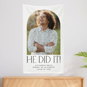 Modern Fete He Did It Photo Arch Graduation Banner