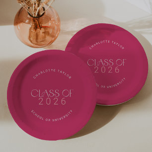 Modern Fete Hot Pink Class of 2025 Graduation Paper Plate