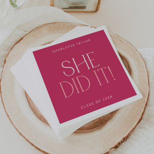 Modern Fete   Hot Pink She Did It Graduation Napkin