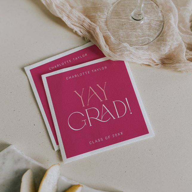 Modern Fete | Hot Pink Yay Grad Graduation Napkin (Creator Uploaded)