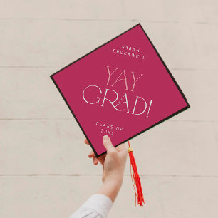 Modern Fete Hot Pink Yay Grad Name and Class Year Graduation Cap Topper