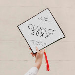 Modern Fete | Minimal Class Year Grad Name Graduation Cap Topper<br><div class="desc">This modern fete minimal class year grad name graduation cap topper is perfect for a simple graduation. The design features elegant boho typography with a touch of sophisticated style in minimalist black and white.

Personalize your graduation cap with the name of the graduate and class year.</div>
