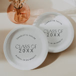 Modern Fete | Minimal Class Year Graduation Paper Plate<br><div class="desc">These modern fete class year graduation paper plates are perfect for a simple grad party. The design features elegant boho typography with a touch of sophisticated style in minimalist black and white.

Personalize your paper plates with the name of the graduate and class year.</div>
