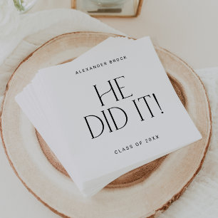 Modern Fete   Minimal He Did It Graduation Napkin