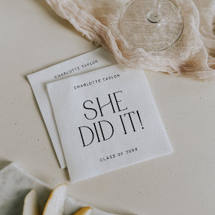 Modern Fete Minimal She Did It Graduation Napkin