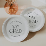 Modern Fete | Minimal Yay Grad Graduation Paper Plate<br><div class="desc">These modern fete yay grad graduation paper plates are perfect for a simple grad party. The design features elegant boho typography with a touch of sophisticated style in minimalist black and white.

Personalize your paper plates with the name of the graduate and class year.</div>
