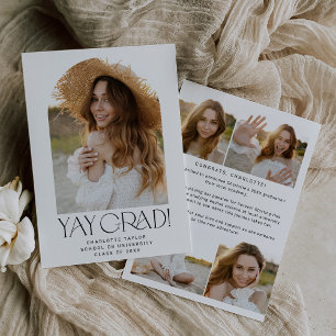 Modern Fete Minimal Yay Grad Photo Arch Graduation Announcement