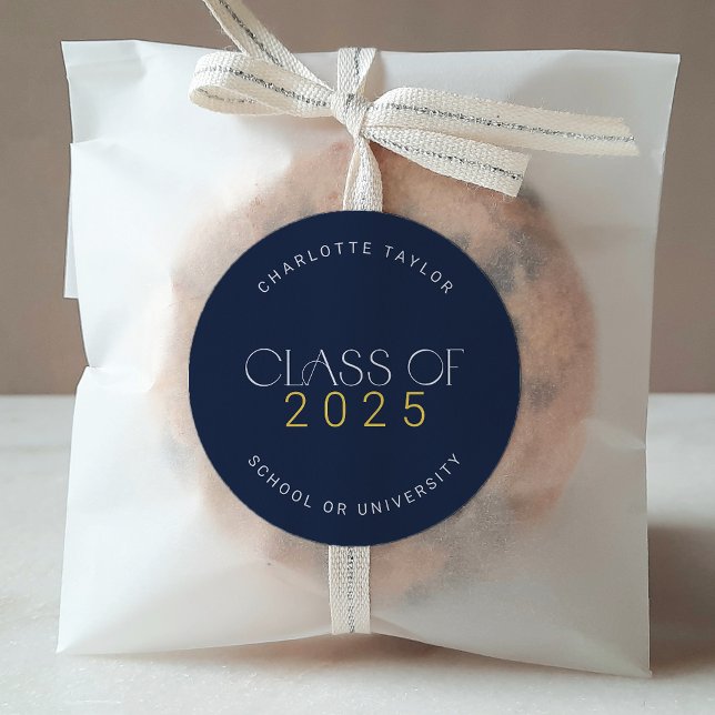 Modern Fete Navy Gold Class of 2025 Graduation Classic Round Sticker (Modern Fete Navy Gold Class of 2025 Graduation Classic Round Sticker)