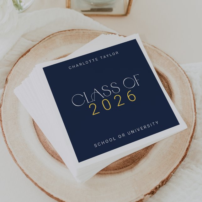 Modern Fete Navy Gold Class of 2025 Graduation Napkin (Modern Fete Navy Gold Class of 2026 Graduation Napkins)