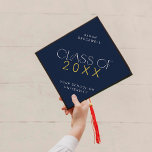 Modern Fete | Navy Gold Class Year Grad Name Graduation Cap Topper<br><div class="desc">This modern fete navy gold class year grad name graduation cap topper is perfect for a simple graduation. The design features elegant boho typography with a touch of sophisticated style in classy navy blue and yellow gold.

Personalize your graduation cap with the name of the graduate and class year.</div>